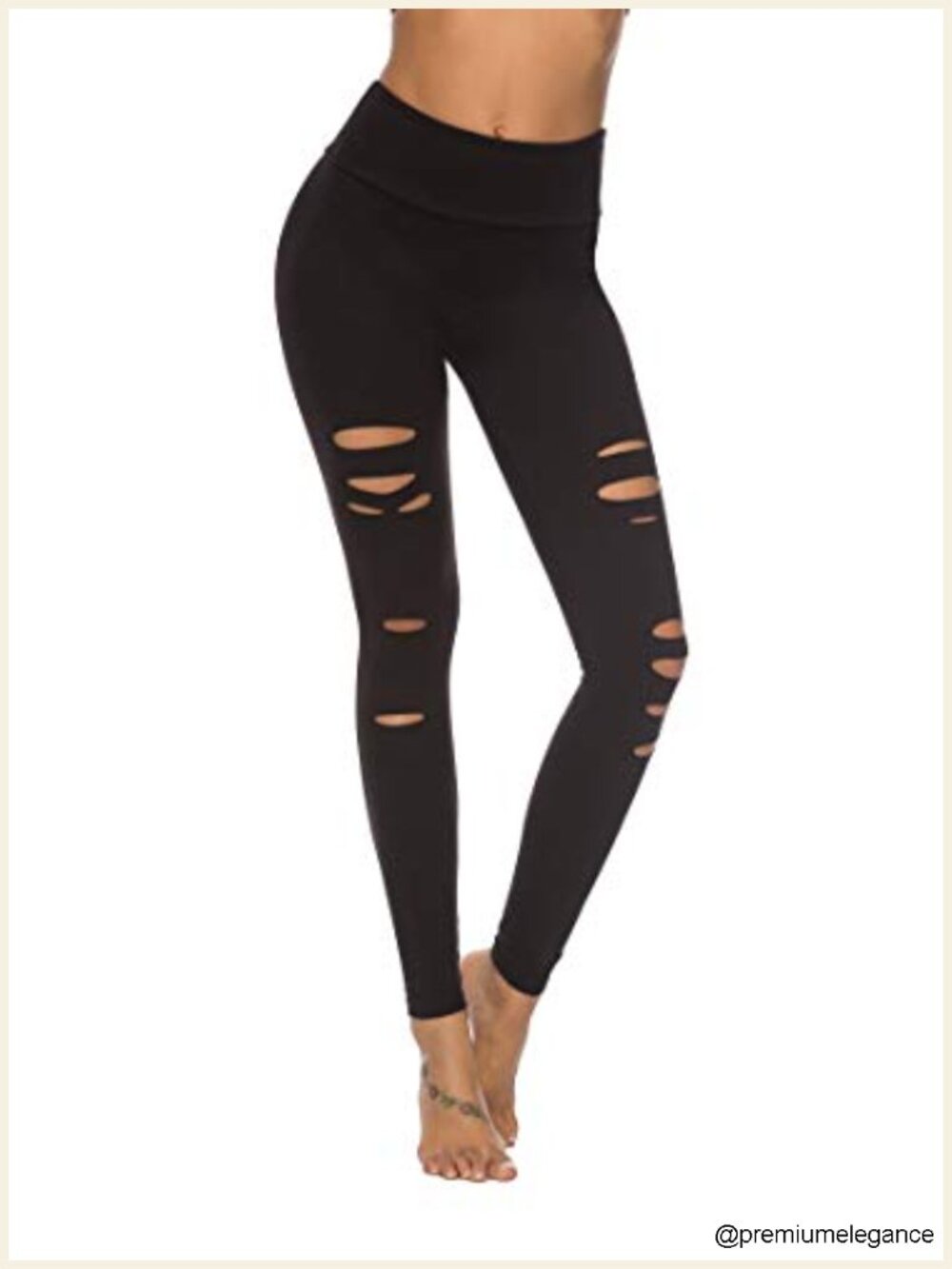 High Waist Yoga Pants Cutout Ripped Tummy Control Workout Leggings